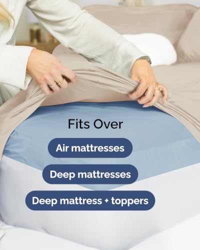 Image of CGK Unlimited Extra Deep Flex Top Split Head King Sheet Set - 6 Piece Breathable and Cooling Sheets - Hotel Luxury Bedding for Women, Men, Kids & Teens - Easy Secure Fit - Extra Deep Pockets - Wheat