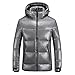 Chaqueta de invierno de pato blanco para hombre abrigo extraíble capucha cremallera abrigo brillante, gris oscuro, L