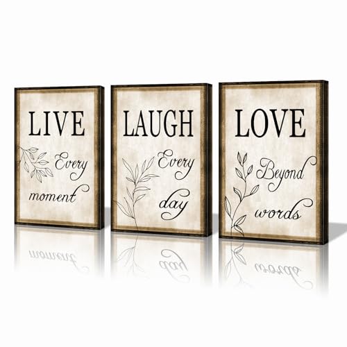 BWSPACE Vintage Motivational Wall Decor Live Laugh Love Inspirational Canvas Wall Art for Office Quotes Pictures Motivational Posters Framed Prints Artwork Office Bedroom Gym