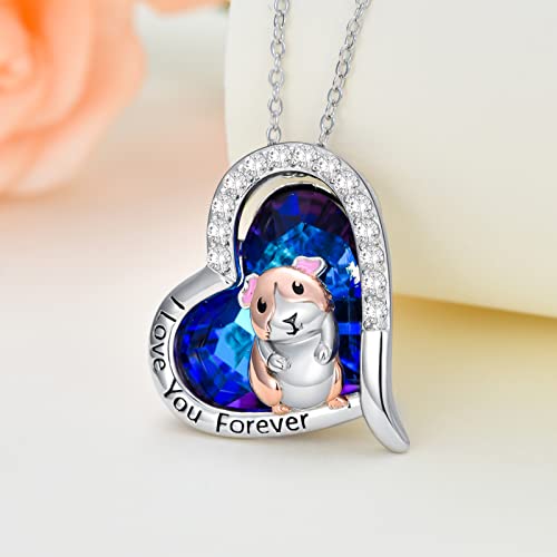 Aoboco Guinea Pig Necklace 925 Sterling Silver Hamster Necklace 'I Love You Forever' Heart Crystal Pendant Necklace Guinea Pig Hamster Jewelry Gifts For Women Girls #TOP1