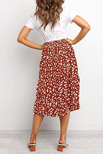 MEROKEETY Women's Boho Leopard Print Skirt Pleated A-Line Swing Midi Skirts