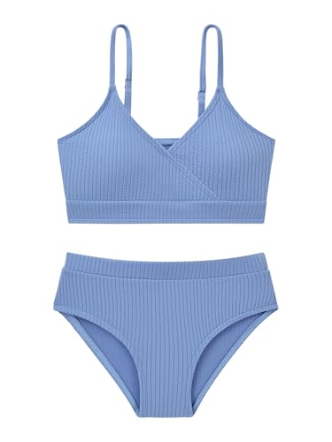 Image of Girl's 2 Piece Swimsuit Solid Spaghetti Strap Bikini Sets Beach Bathing Suit Swimwear for Teen Girls
