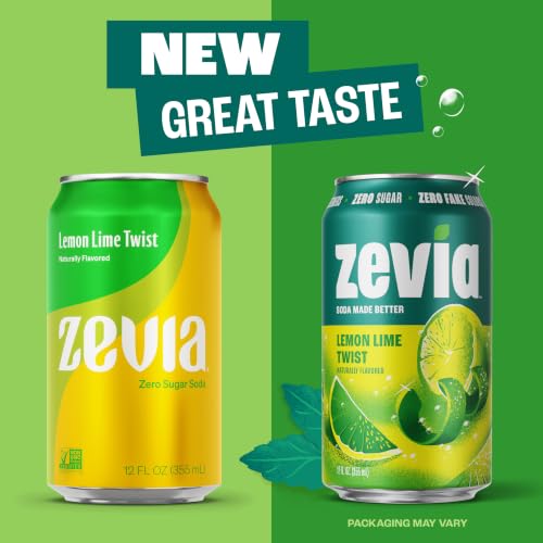 Image of Zevia Zero Sugar Soda, Lemon Lime Twist, 12 oz Cans (24-Pack) - Naturally Sweetened, Non-GMO Project Verified, Gluten-Free, Vegan