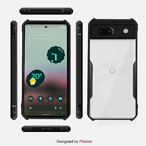 Image of Outlouders Back Cover for Google Pixel 6a | Ultra Hybrid Transparent | Full Camera Protection | Raised Edge | Crystal Clear Bumper Case (Black)