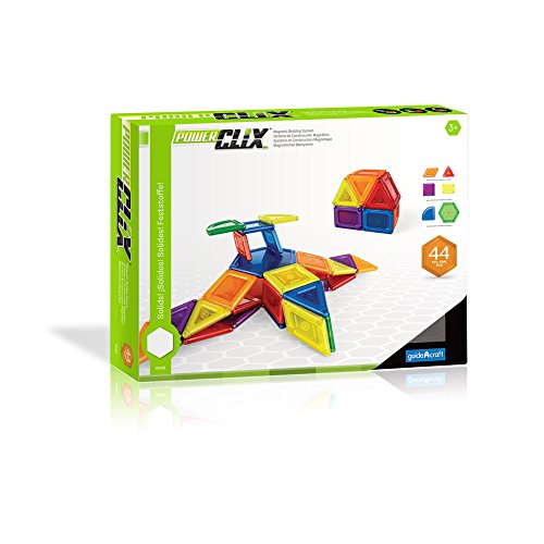 Guidecraft Powerclix Solids Magnetic Building Blocks Set, 44 Piece Magnetic Tiles, Stem Educational Construction Toy #TOP1