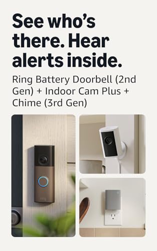 Image of Ring Battery Doorbell (newest model), Matte Mocha with Indoor Cam Plus, White and Chime (newest model)