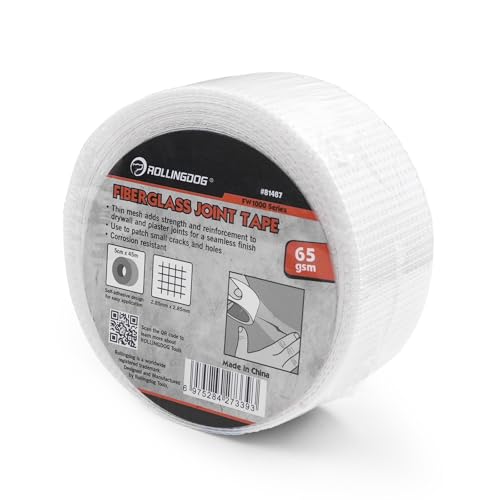 Image of ROLLINGDOG Fiberglass Drywall Joint Tape | 2in x147 ft Self-Adhesive Mesh Tape, Drywall Repair Tape for Wall, Ceiling, Plaster, Sheetrock Crack and Seam Repair, 1 Roll