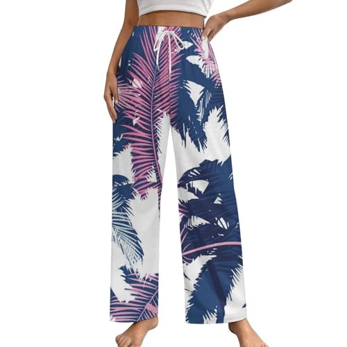 Pantalon de pyjama femme aux motifs feuilles d'arbre en taille S avec poches