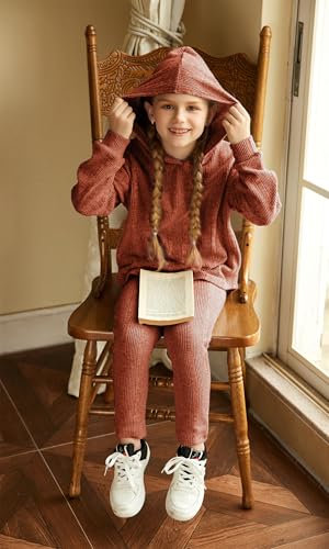 Arshiner Girl's Sweaters Set 2 Piece Outfits Rib-Knit Sweatsuits Cute Pullover Sweatshirt and Sweatpants Kids Tracksuits2