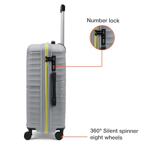 Image of Nasher Miles Golden Gate Hard-Sided Polypropylene Check-in Luggage 24 inch | 65cm | 8 Wheels Medium Trolley Bag for Travel | Suitcase (Grey & Yellow)