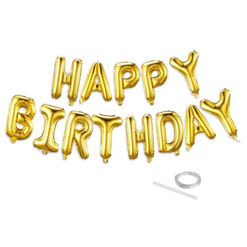 Image of Gold Happy Birthday Balloon Banner Set -16 Inch Foil Letters Balloons, Reusable Birthday Decorations and Party Supplies, Suitable for Men and Women's Birthday Decorations,Party Backdrop