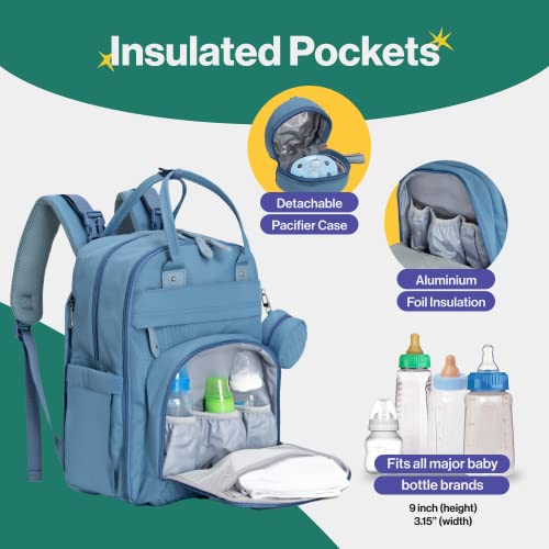 Babbleroo Diaper Bag Backpack - Baby Essentials Travel Bag - Multi Function Waterproof Diaper Bag, Travel Essentials Baby Bag With Changing Pad, Stroller Straps & Pacifier Case – Unisex, Light Blue #TOP4