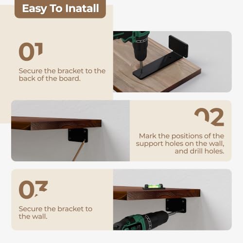 Image of 48 Inch Long Floating Shelf for Wall, 3 Tier Solid Wood Floating Book Shelf,Walnut Large Wall Shelf with Heavy Duty Brackets,Floating Bookshelf for Living Room