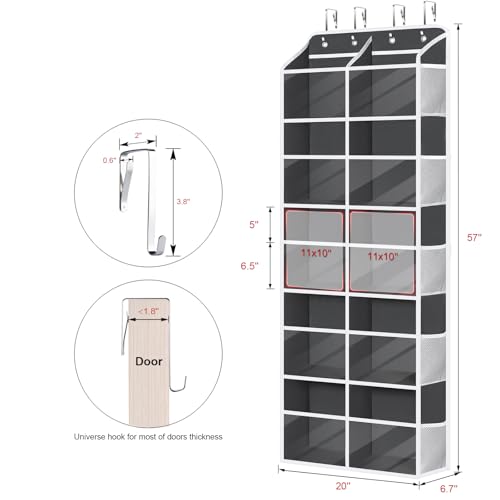 Image of Univivi Hanging Yarn Storage Organizer, Extra Large 5 Tiers Crochet Bag Organizer with Clear Deep Pockets, Over The Door Yarn Storage for Crochet Hook, Knitting Needles (Dark Grey)