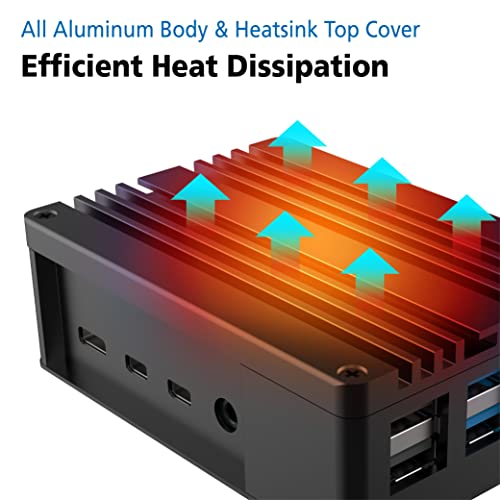 Akasa Pi-4 Pro, Pure Aluminum Raspberry Pi 4 Armor Case, Zero-Noise Passive Cooling Rpi 4 Case, Raspberry Pi 4 Heatsink for Raspberry Pi 4 Model B, Thermal Kit Included, A-RA08-M2B