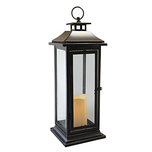 Lumabase Metal Lantern with Battery Operated Candle - Traditional Black, 17