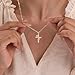 Robaice Flower Cross Necklace for Women, 14K Gold Plated Dainty Cubic Zirconia Faith Cross Pendant, Christian Religious Jewelry Gifts