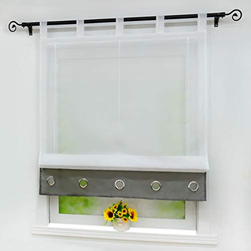 Yujiao Mao - Estor de voile con ojales y trabillas, 1 unidad, poliéster, blanco-gris, BxH 100x155cm Cover