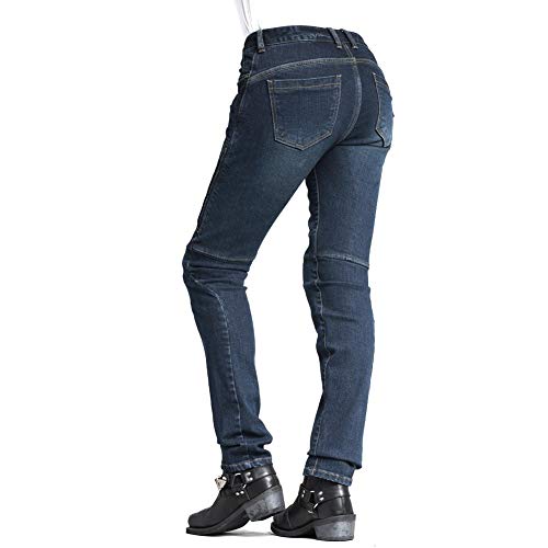 MAXLER JEAN Biker Jeans for women - Slim Straight Fit Motorcycle Riding Pants, 605 Blue (Size 28) - Thumbnail 3