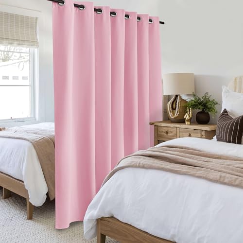 Beauoop 100% Blackout Curtains 96 Inches Long for Patio Sliding Door Pink Solid Extra Wide Room...