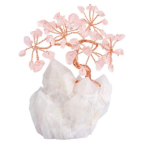 rockcloud Natural Crystal Tree Stones Chips Money Tree with Rock Quartz Base Home Decoration for Wealth and Luck, Rose Quartz