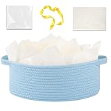 OIAHOMY Gift Basket with Handle, Small Woven Basket with Gift Bag, Ribbon and Wrap Tissue Paper, Nursery Bins Empty to Fill with Small Items, Baby, Pet Toy Organizer - Blue