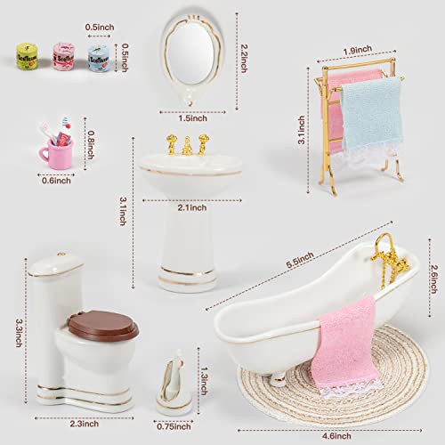 Keldoner Ceramic Dollhouse Furniture 1 12 Scale, Doll House Furniture Toys For Dollhouse Bathroom Incl Toilet Bathtub Washbasin Towel Rack And Other Miniture House Furniture And Accessories #TOP1