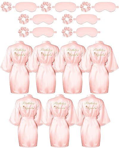 Image of Neer 21 Pcs Women Birthday Party Robe Set Queen Squad Kimono Satin Bathrobes with Eye Mask and Scrunchie for Birthday