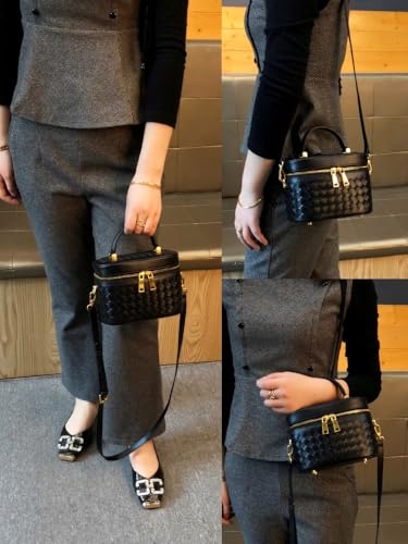 Image of DAILANDO Small Top Handle Box Purse for Women Designer Woven Tote Crossbody Handbag With Long Adjustable Strap