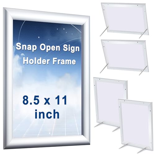 Blulu 4 Pcs 8.5 x 11 Inch Snap Frame Silver Front Load Easy Open Snap Frame Metal Poster/Picture Open Sign Holder Wall Mount or Tabletop