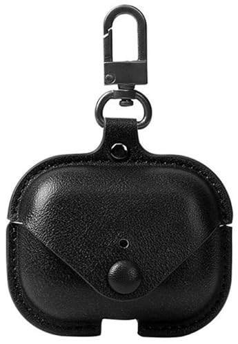 Image of PEFKO PSS121 AirPods Pro Soft Silicone Protective Case 3D Design Shockproof Case Cover with Anti-Lost Metal Keyring Compatible for Apple AirPods Pro (Black [ Leather ])