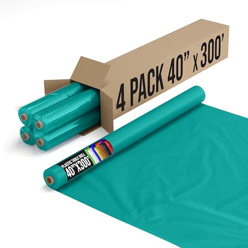 Teal plastic table cover roll 4 pack 40" x 300'