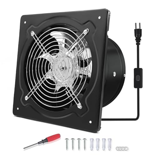 FanGoFast Extractor de Aire 200mm Ventilador de Baño 980m³/h Silencioso con Aleta de Retorno Potente Ventilador Metálico de Pared con Enchufe EU para Cocina Garaje Sótano (Negro, 200mm)