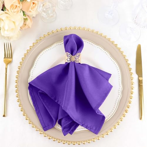 Efavormart Premium Cloth Napkins Set of 25, 17x17 Inch Purple Seamless Dinner Napkins, Washable Linen Table Napkin Cloth with Hemmed Edges for Weddings, Party and Banquet