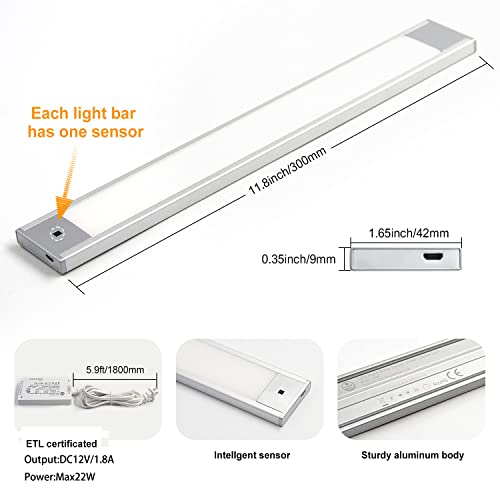 Image of VST Hand Wave Activated Under Cabinet Lights Plug in, Closet Lights, Stepless Dimming Lighting for Kitchen Shelf Cupboard Closet Workbench (12in 3Pack 4000K)