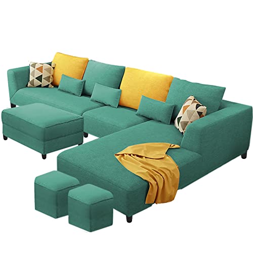 Image of Galib RHS 8 Seater L Shape Sofa Set for Living Room (Turquise Fabric)