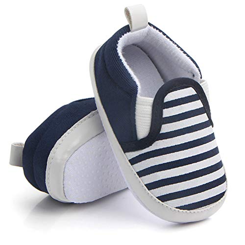 Sabatutu Infant Baby Boys Girls Canvas Shoes Soft Sole Slip On Newborn Crib Moccasins Casual Toddler Sneaker Boy's Flat Lazy Loafers First Walkers Skate Shoe (A05-Blue, 0-6 Months)