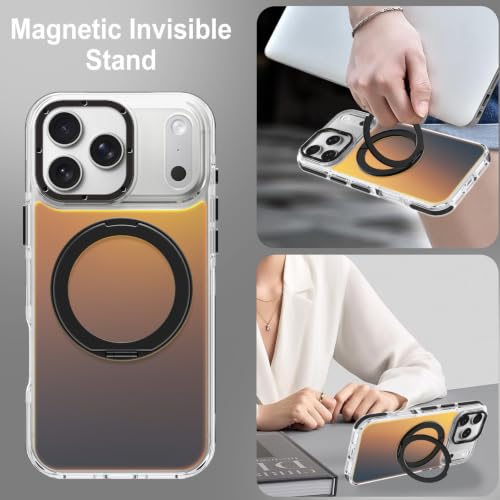 Image of Magnetic for iPhone 17 Pro Case with 360 Stand [Compatible with Magsafe] [Fluorescent Design] [1 Screen Protector] Slim Translucent Matte Case for iPhone 17 Pro 6.3 inch, Black