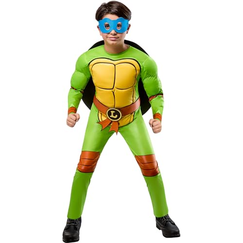 Rubies Disfarce tartaruga ninja 4 em 1 para meninos e meninas, Jumpsuit com casca, 4 antifaces e 4 cintos com logo, licença oficial Ninja Turtles para carnaval, Halloween, festas e aniversários