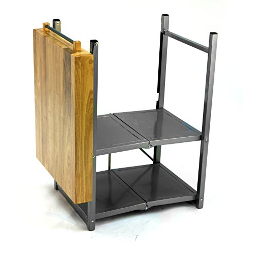 Origami Folding Kitchen Cart On Wheels | For Chefs Outdoor Coffee Wine And Food, Microwave Cart, Kitchen Island On Wheels, Rolling Cart, Kitchen Appliance & Utility Cart | Silver With Wood - Rbt-02 #TOP7