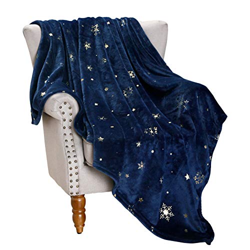 Exclusivo Mezcla Starry Flannel Fleece Large Throw Blanket, Golden Snowflakes& Stars