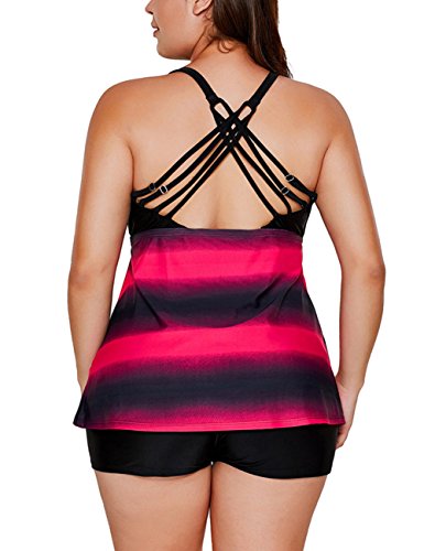 Conjunto de biquíni sexy XUBA feminino, moderno, degradê + shorts de banho vermelho 2GG