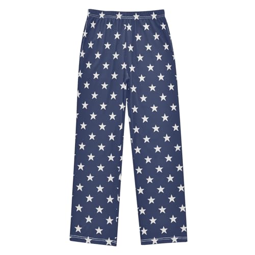 Navy Stars Prints Pajama Pants Lounge Sleep Pants Elastic Waist Long Pajama Bottoms with Pockets for 6-14 Years