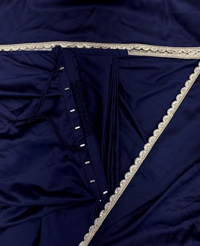 Image of SATAZ Ready To Wear Saree For Women Pre Pleated Satin Silk Readymade With Unstitched Blouse (Navy Blue)