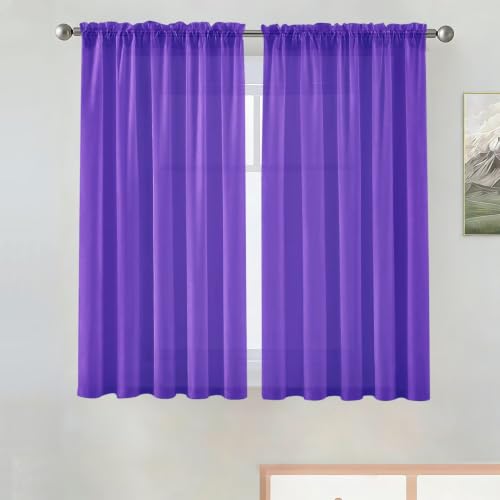 SpaceDresser Basic Rod Pocket Sheer Voile Window Curtain Panels Purple 1 Pair 2 Panels 38 Width 54 Inch Long for Kitchen Bedroom Children Living Room Yard（Purple, 38W x 54L）