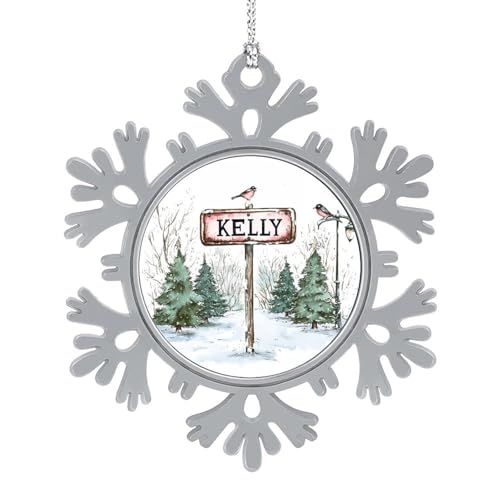Christmas Ornaments Pine Tree Metal Elegant Christmas Hanging Ornaments Winter Street Sign with Name Personalized for New Year's Christmas Winter Party Decoration Best Gifts for Christmas