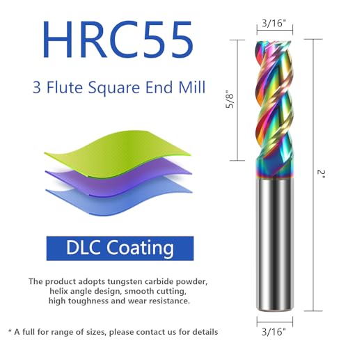 AYCHOLIZ 5pcs 3/16" Solid Carbide Flat End Mills Set 3 Flute Diamond-Like Coating End Milling Cutter for Aluminum,Copper,Magnesium Alloys by AYCHOLIZ - Image 2