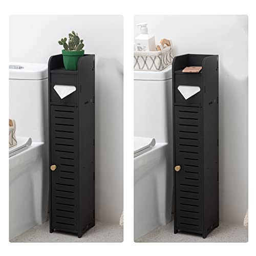 Small Bathroom Storage,Toilet Paper Stand Beside Toilet Storage Fit For Half Bathroom,Toilet Paper Cabinet Next To Toilet Storage,Waterproof Bathroom Storage Cabinet For Small Spaces,Black By Aojezor #TOP2