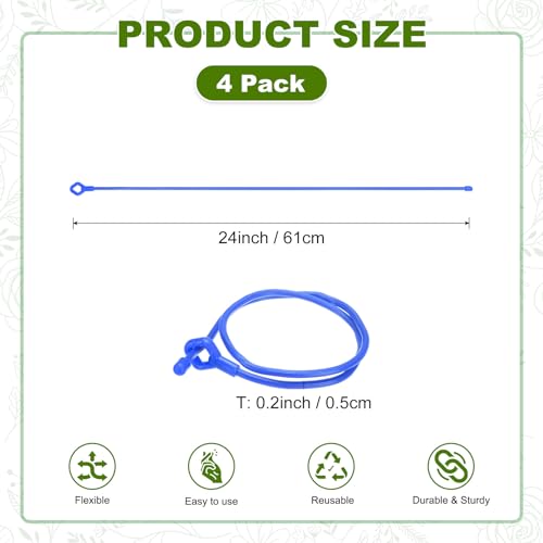 Attaches de support pour plantes robustes multifonctions en silicone bleu 4 pièces - 4