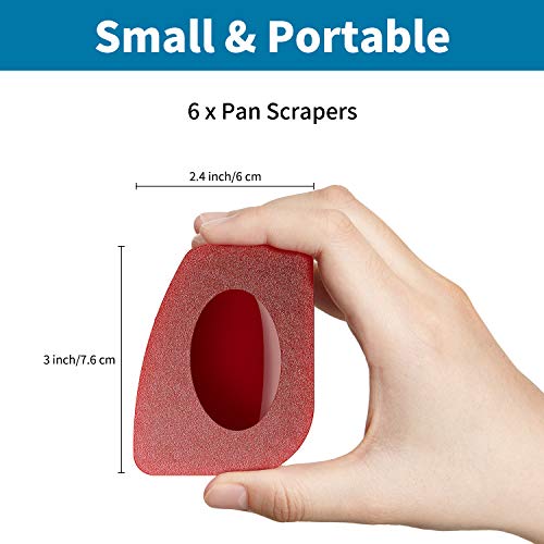 6 Pieces Pan Scraper Pot Scraper Dish Scraper Stoneware Scraper Flexible Scrapers Cleaner Tools for Cast Iron Skillets, Cookware Pans, Frying Pans, and Pots (Classical Black and Red) Second Image